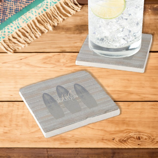 Personalised Weathered Beach Driftwood Surfboard Stone Coaster (Personalized Weathered Beach Driftwood Surfboard Stone Coaster)