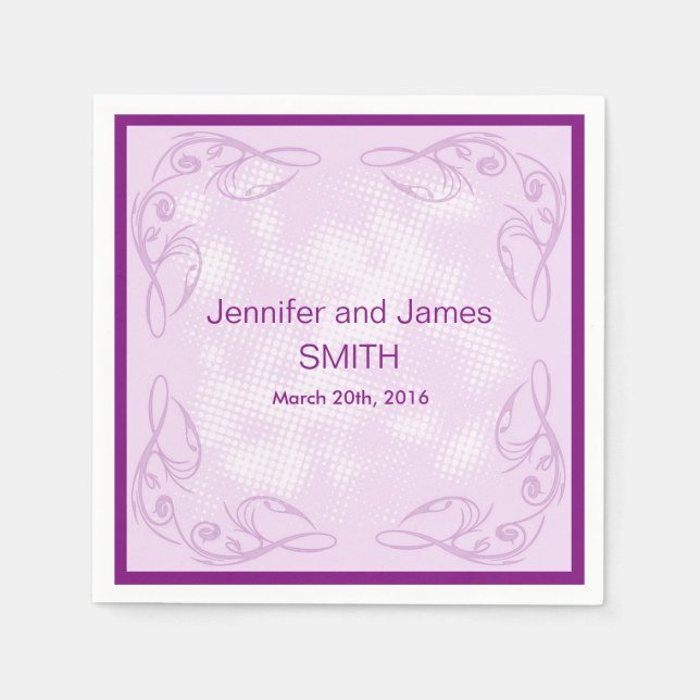 Personalised Wedding Abstract Swirl Purple Napkin (Front)