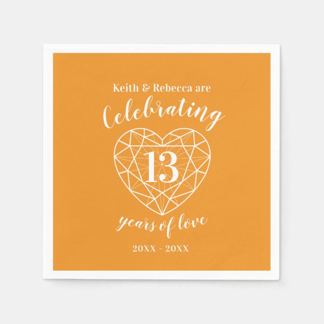 Personalised wedding anniversary 13 years citrine napkin (Front)