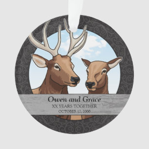 Personalised Wedding Anniversary, Elk Pair Ornament