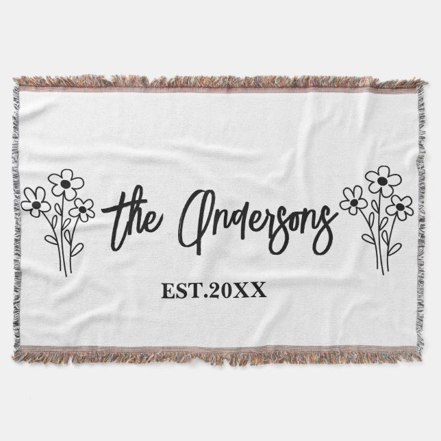 Personalised Wedding Anniversary Last Name Gift Throw Blanket (Front)