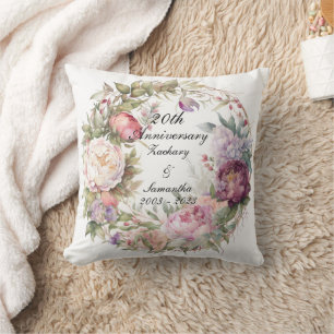 Personalised Wedding Anniversary Peony Wreath Cushion