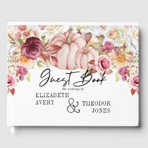 Personalised Wedding Autumn Pink Burgundy Pumpkin Guest Book