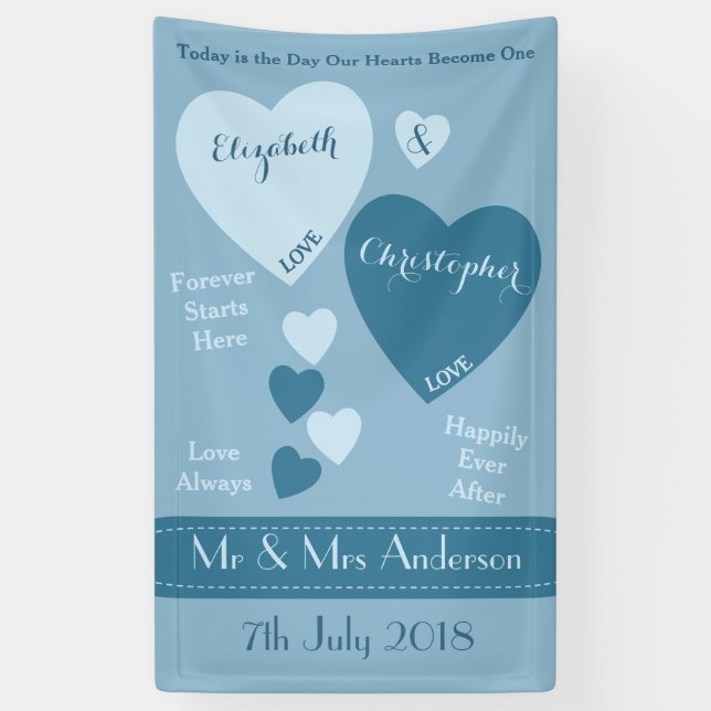 Personalised Wedding Backdrop Blue Banner (Vertical)