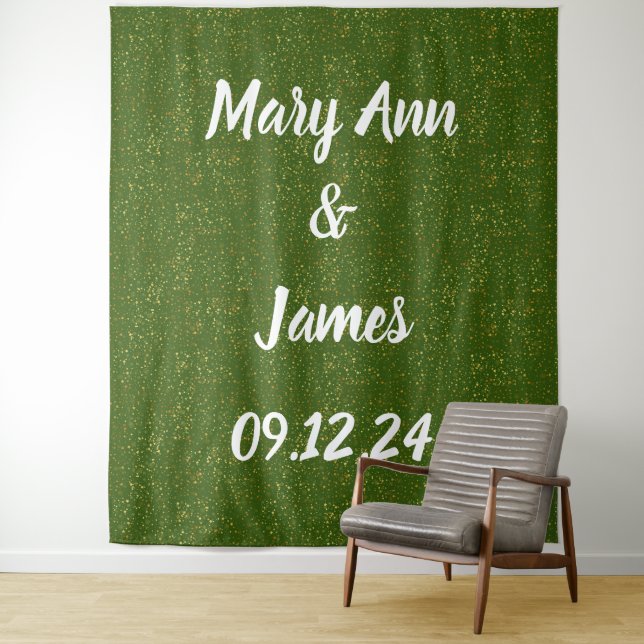 Personalised Wedding Backdrop Gold Lights Tapestry (In Situ)