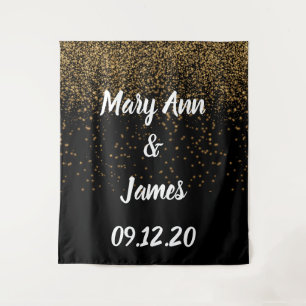 Personalised Wedding Backdrop Pink Gold Lights Tapestry