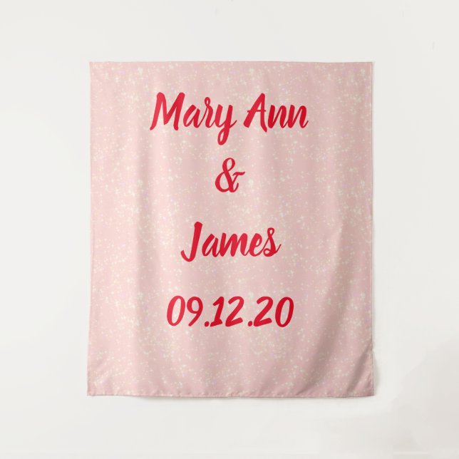 Personalised Wedding Backdrop Pink Gold Lights Tapestry (Front)