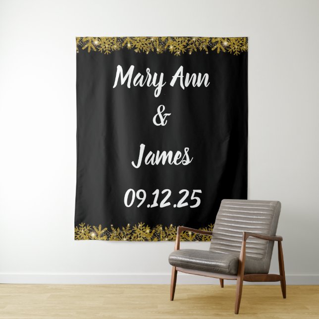 Personalised Wedding Backdrop Pink Gold Lights Tapestry (In Situ)