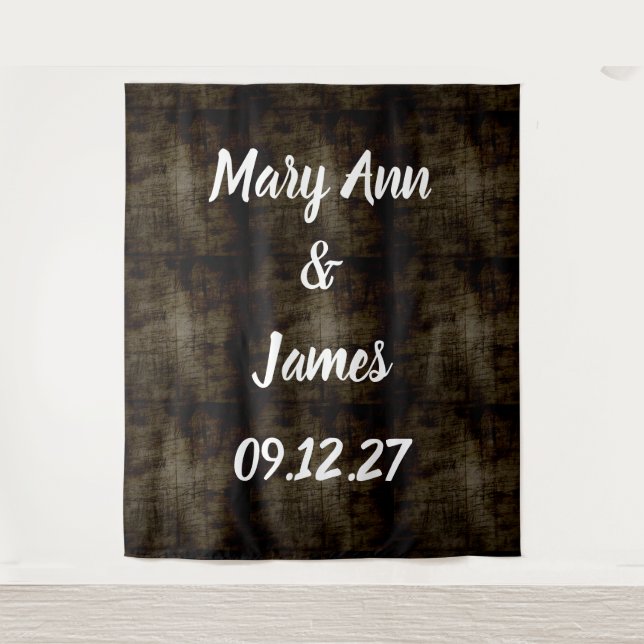 Personalised Wedding Backdrop Wood Background Tapestry (Front)