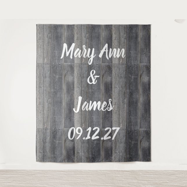 Personalised Wedding Backdrop Wood Background Tapestry (Front)