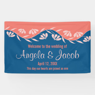 Personalised Wedding Banner Coral Blue Floral