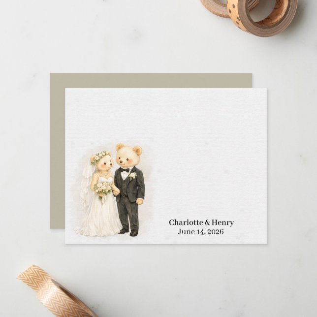 Personalised Wedding Bear Couple Card (Front/Back In Situ)