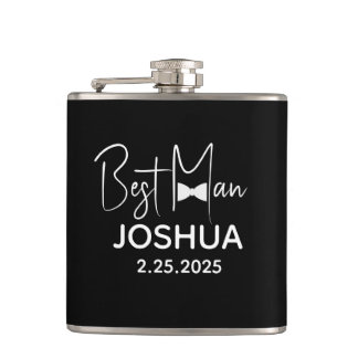 Personalised Wedding Best Man Modern Black Hip Flask