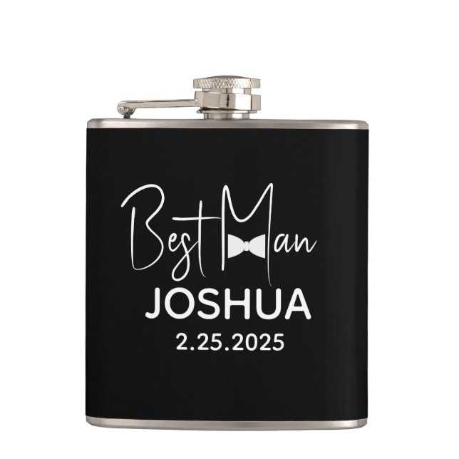 Personalised Wedding Best Man Modern Black Hip Flask (Front)