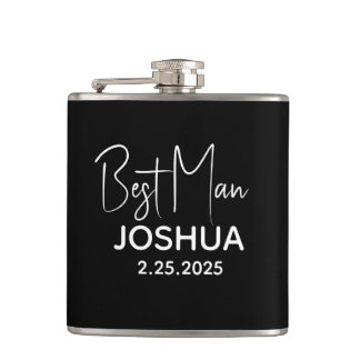 Personalised Wedding Best Man Modern Black Hip Flask