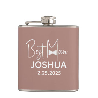Personalised Wedding Best Man Modern Brown Hip Flask