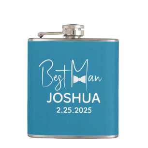 Personalised Wedding Best Man Modern Dusty Blue Hip Flask
