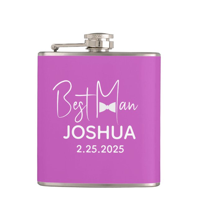 Personalised Wedding Best Man Modern Purple  Hip Flask (Front)