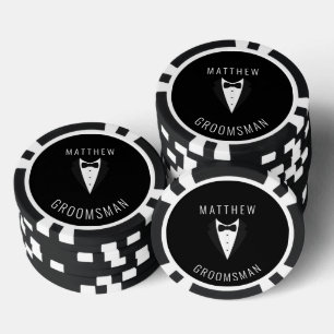 Personalised Wedding Black  Groomsman  Tuxedo Poker Chips