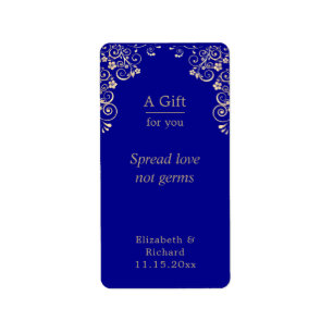 Personalised Wedding Blue Gold Hand Sanitizer  Label