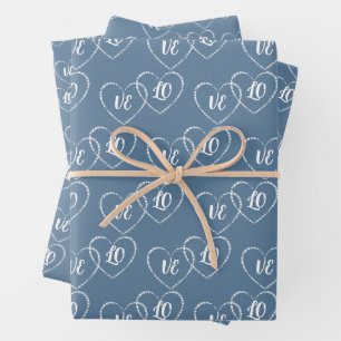 Personalised Wedding Blue & White Heart Charms Wrapping Paper Sheet