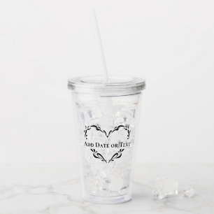 Personalised Wedding Botanical Heart Custom Text Acrylic Tumbler