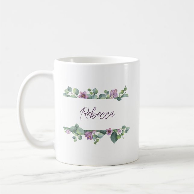 Personalised Wedding Bridesmaid Eucalyptus Coffee Mug (Left)