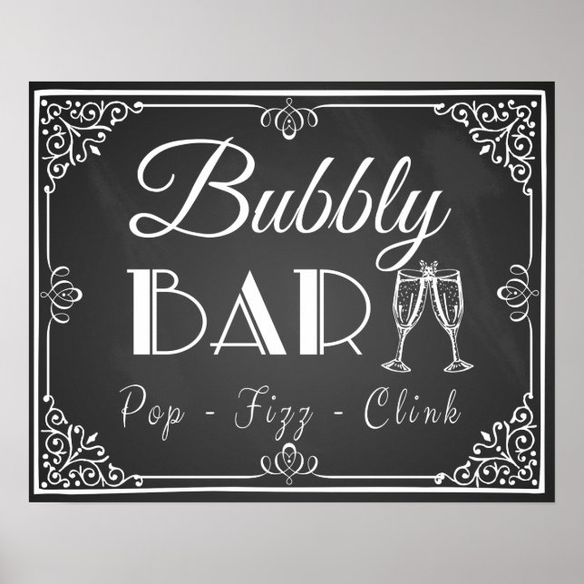 Personalised Wedding "Bubbly Bar" sign chalkboard (Front)