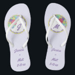 Personalised Wedding Cake Bridal Party Flip Flops<br><div class="desc">Flip-flops feature an original marker illustration of a wedding cake topped with pastel-coloured icing roses. Simply personalise with your name and date information for a unique wedding favour or bridesmaid gift!</div>