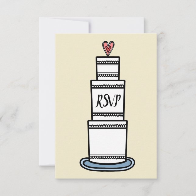 Personalised Wedding Cake Illustration RSVP Invitation (Front)