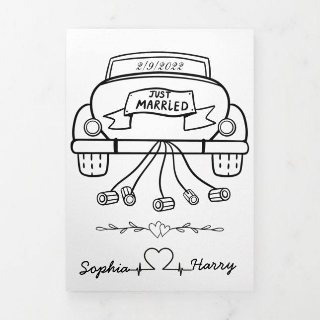 Personalised Wedding car just married  Tri-Fold Card (Cover)
