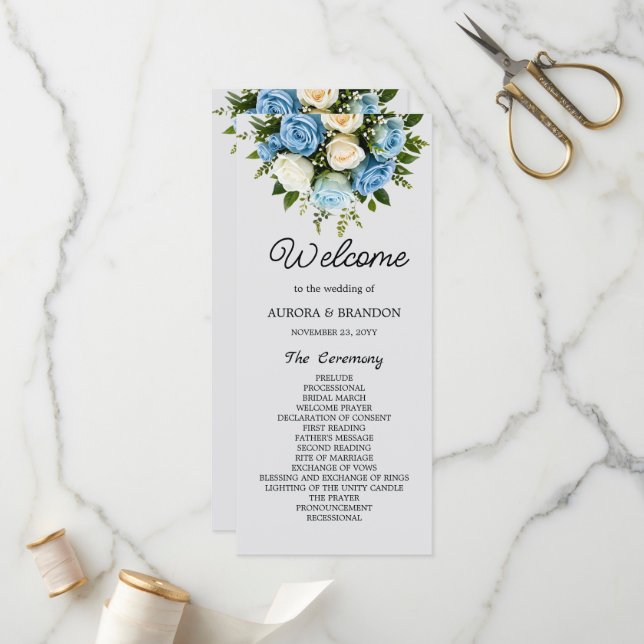 Personalised Wedding Ceremony Booklet with Roses Program (Front/Back In Situ)