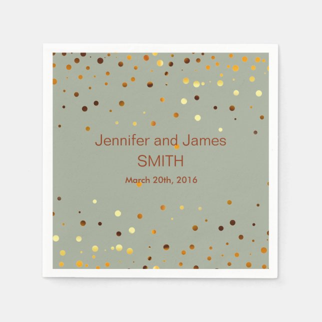 Personalised Wedding Confetti Spots Gold Glitter Napkin (Front)