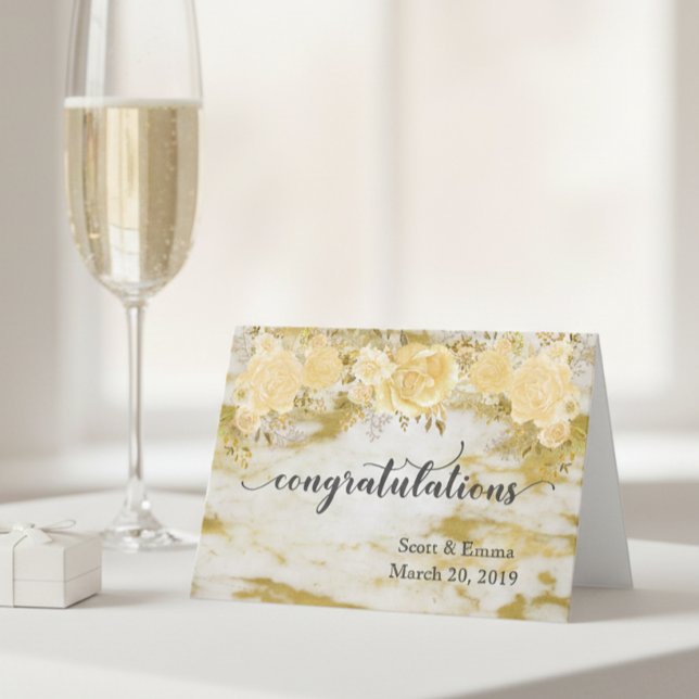 Personalised Wedding Congratulations Gold Floral Card (Creator Uploaded)