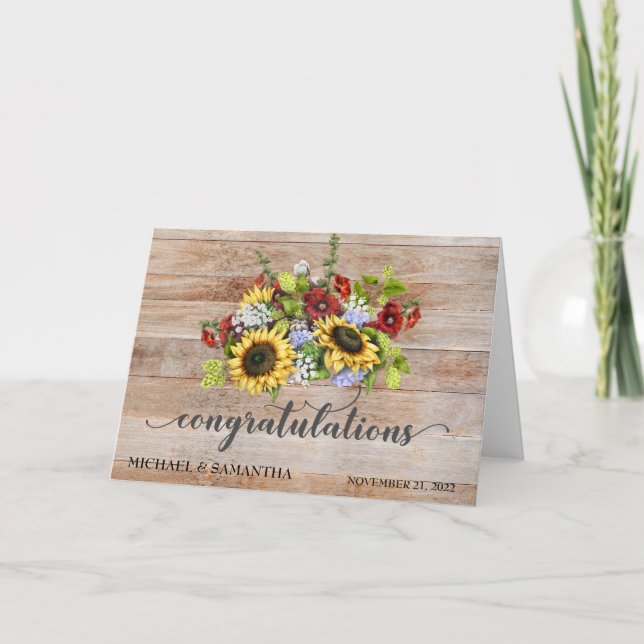 Personalised Wedding Congratulations Sunflower Card (Front)