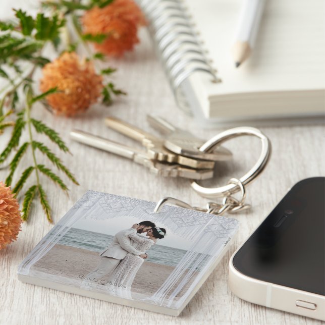 Personalised Wedding Couple Beach Scene Key Ring (Front Right)