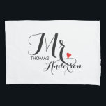 Personalised Wedding Couple - Mister with Heart Pillowcase<br><div class="desc">One half of the perfect Mr. and Mrs. - Reverse His and Hers honeymooner pillowcase in stylish black script text - shown on white linen background. Customise the newlywed's last name, first name, wedding date, or change the colours, add monogram initials, or romantic saying to create a truly unique personalised...</div>