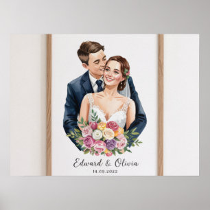 Personalised Wedding Couple Portrait - Custom Brid Poster