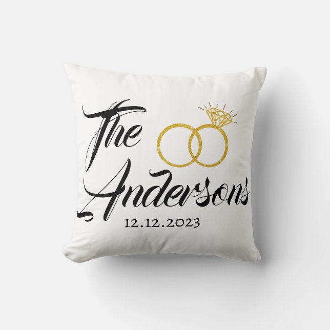 Personalised Wedding Couple Ring Favour Name Date  Cushion (Front)