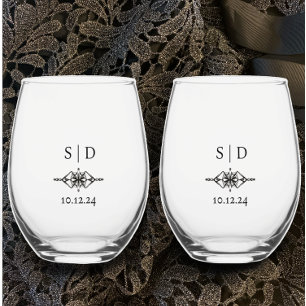 Personalised Wedding Couple's Monogram Unique Stemless Wine Glass