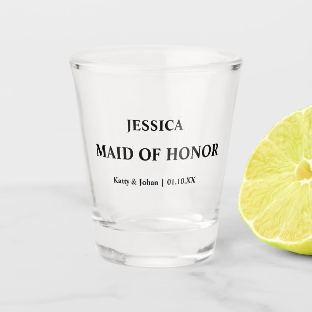 Personalised Wedding Date and Names Maid of Honour Shot Glass (Front)