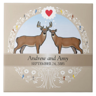 Personalised Wedding Date Anniversary, Buck & Doe Ceramic Tile