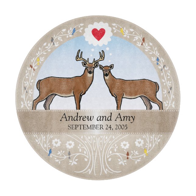 Personalised Wedding Date Anniversary, Buck & Doe Cutting Board (Front)