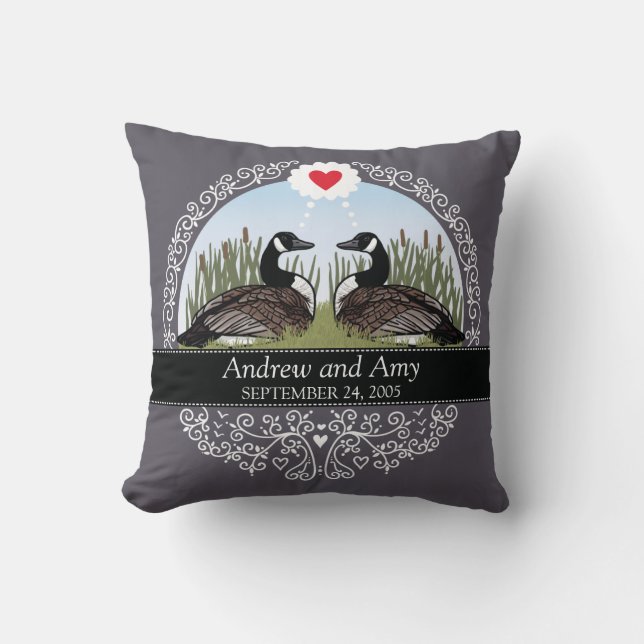 Personalised Wedding Date Anniversary, Geese Cushion (Front)