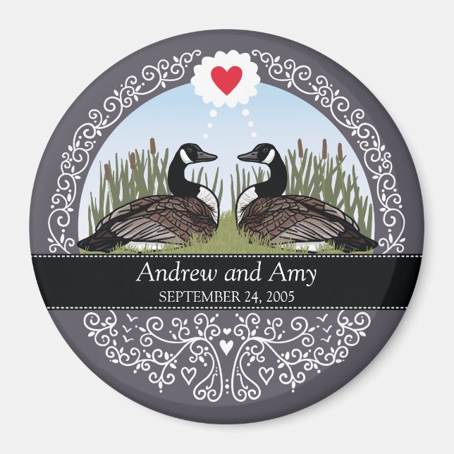 Personalised Wedding Date Anniversary, Geese Magnet (Front)