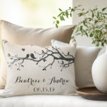 Personalised Wedding Date Anniversary Love Birds Decorative Cushion<br><div class="desc">Lovely simplicity-orientated silhouette love birds on sprouting branches Couple's Names Wedding Date Anniversary keepsake Vintage Accent Pillow design.</div>