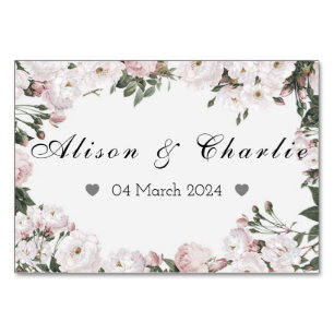 Personalised Wedding Date Floral Table Card
