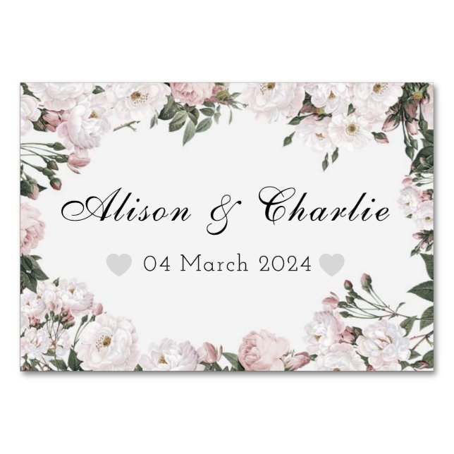 Personalised Wedding Date Floral Table Card (Front)