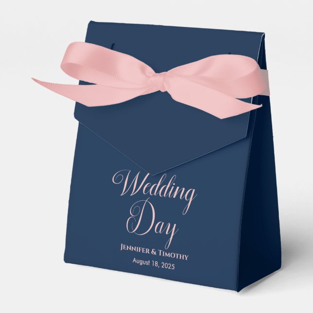 Personalised  Wedding Day Elegant Navy Blue Favour Box (Front Side)