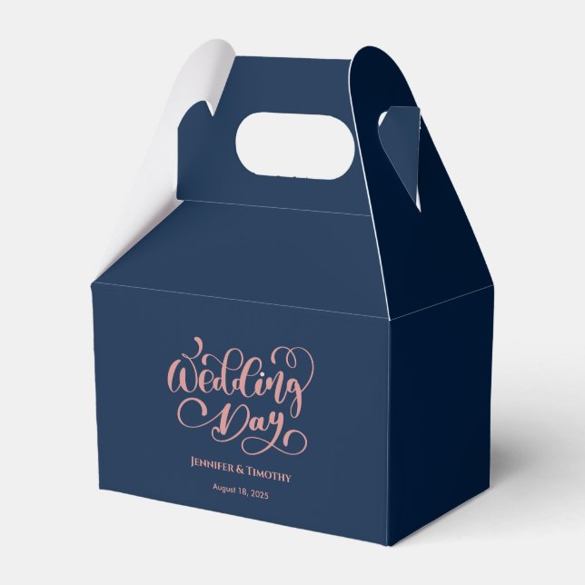 Personalised  Wedding Day Elegant Navy Blue Favour Box (Front Side)